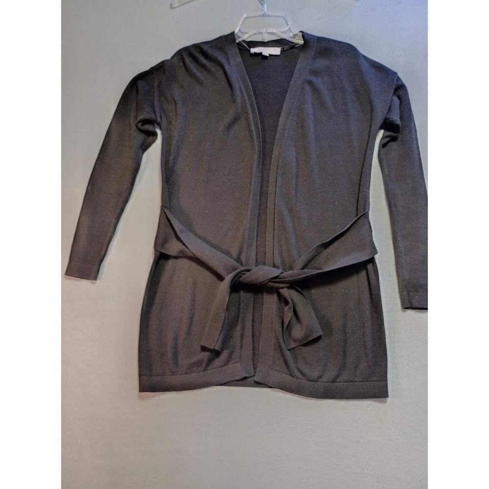 Loft‎ Womens Black Open Front Belted Cardigan Sweater Size XS Longline Knit